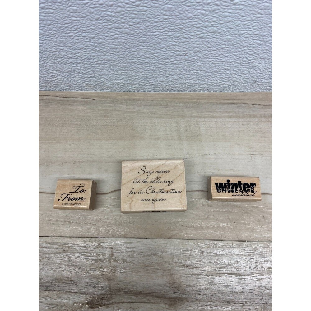 Set Of 3 Mixed Brands Wood Mounted Rubber Stamps Words Phrases